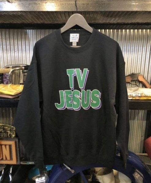 画像1: MAD MOUSE COMIC マッドマウスコミック TV JESUS SWEAT 8oz.裏起毛 スウェット トレーナー ブラック 黒【Ｌ、ＸＬ】 (1)