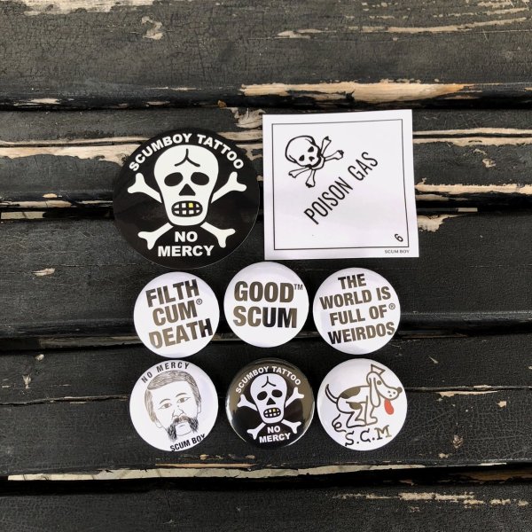 画像1: SCUMBOY TATTOO スカムボーイ タトゥー 缶バッジ＆ステッカー セット (1)